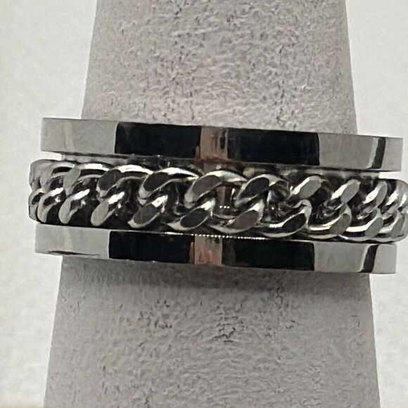 NWOT Size 9 Stainless Steel fidget spinner band with chain - Picture 2 of 4